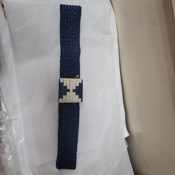 Vintage 80s cellulose blue cream geometric strecth belt 1980s y2k Festival boho - Picture 4 of 5